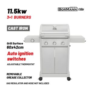 BORMANN Elite BBQ7031 Ψησταριά Υγραερίου LEGEND 3+1 Εστιών με Μαντεμένια Σχάρα LUXURY TYPE 1