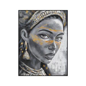 ΠΙΝΑΚΑΣ ΣΕ ΚΑΜΒΑ FL2671 WOMAN FACE ΓΚΡΙ-ΧΡΥΣΟ 90x120xεκ 1