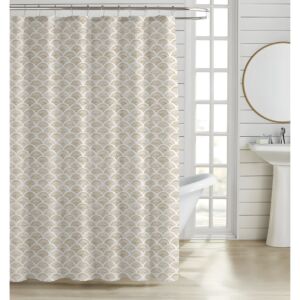 ΚΟΥΡΤΙΝΑ ΜΠΑΝΙΟΥ ΠΟΛΥΕΣΤΕΡΙΚΗ 180x200εκ 90gsm ΜΕ 12 ΚΡΙΚΟΥΣ ΓΕΩΜΕΤΡΙΚΟ ΜΟΤΙΒΟ ΣΕ ΜΠΕΖ ΧΡΩΜΑ ANKOR 1