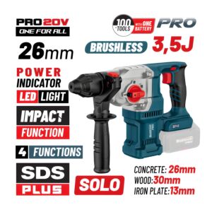 BORMANN Pro BBP5315 Πνευματικό Σκαπτικό Μπαταρίας SDS-PLUS,Brushless 250V,3.5J,0-1150rpm, SOLO 1