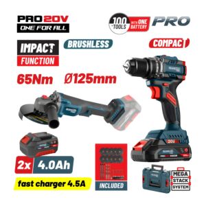 BORMANN Pro BBP5433X44T2CA Σετ Compact Brushless Κρουστικό Δραπαν/βιδο 65Νm & Γωνιακός Τροχός, ΒMC 1